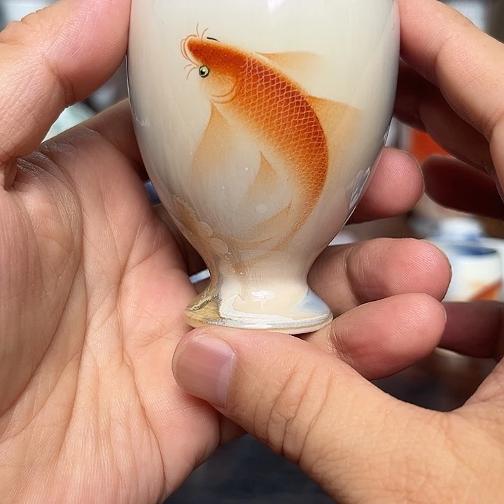 杯子窑变鱼纹高足杯