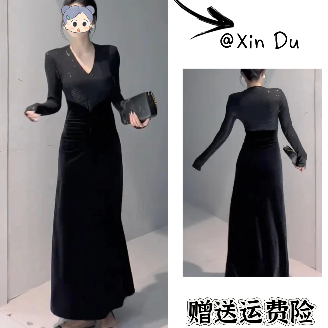 2025秋冬季新款时尚显瘦气质女士网红洋气连衣裙百搭款D24693