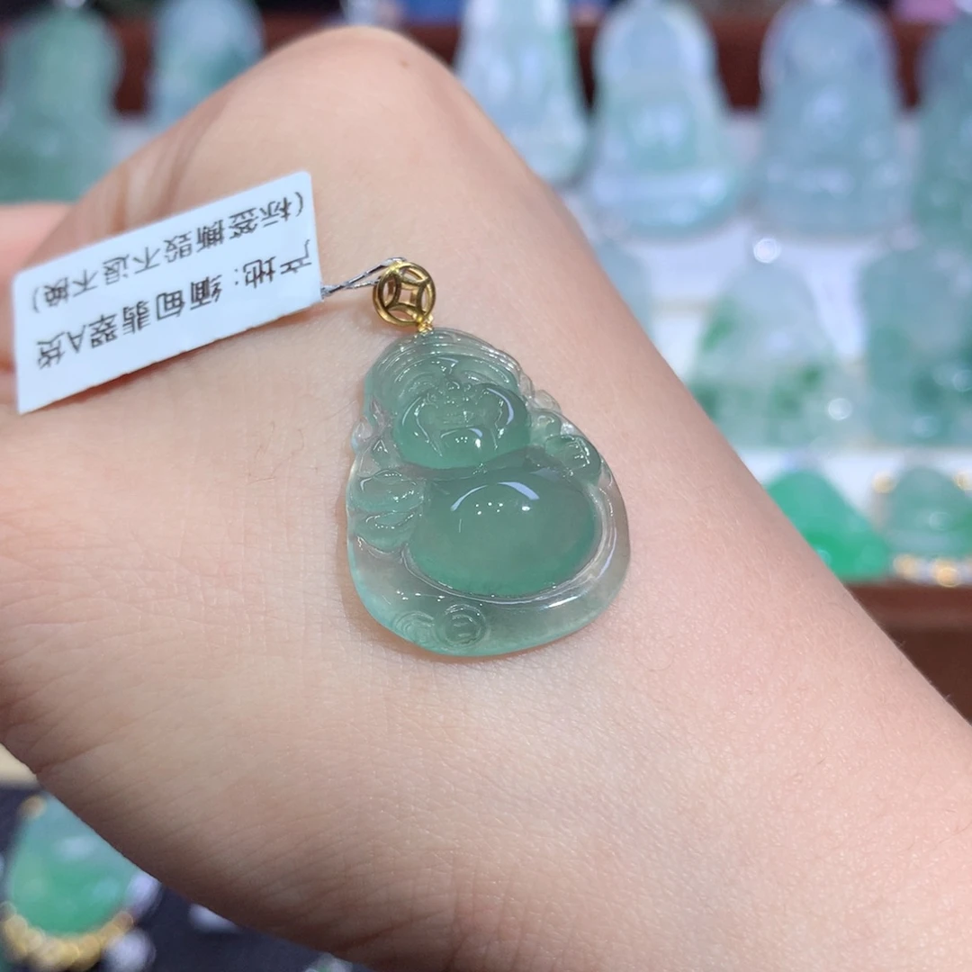 吊坠(不含链)18K金镶嵌翡翠天然缅甸A货翡翠揭阳工财神爷