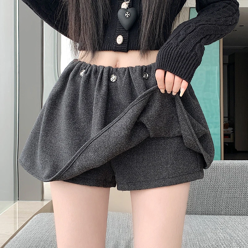 法式毛呢蓬蓬半身裙女冬季新款甜辣高腰a字显瘦伞裙辣妹灰色短裙