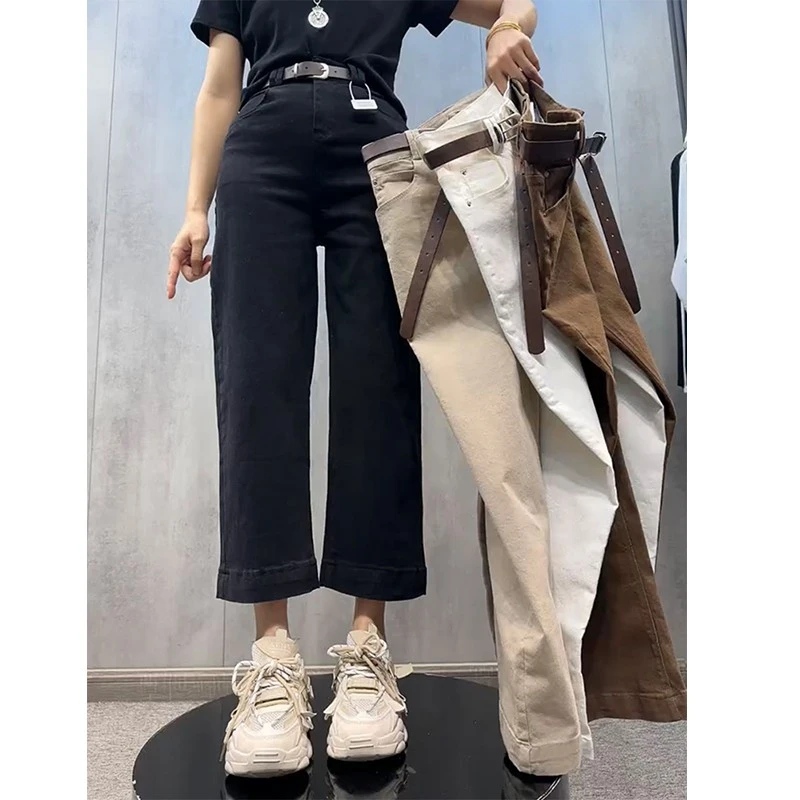 大码直筒牛仔裤女2025新款春秋薄款烟管裤胖mm显瘦九分休闲阔腿裤