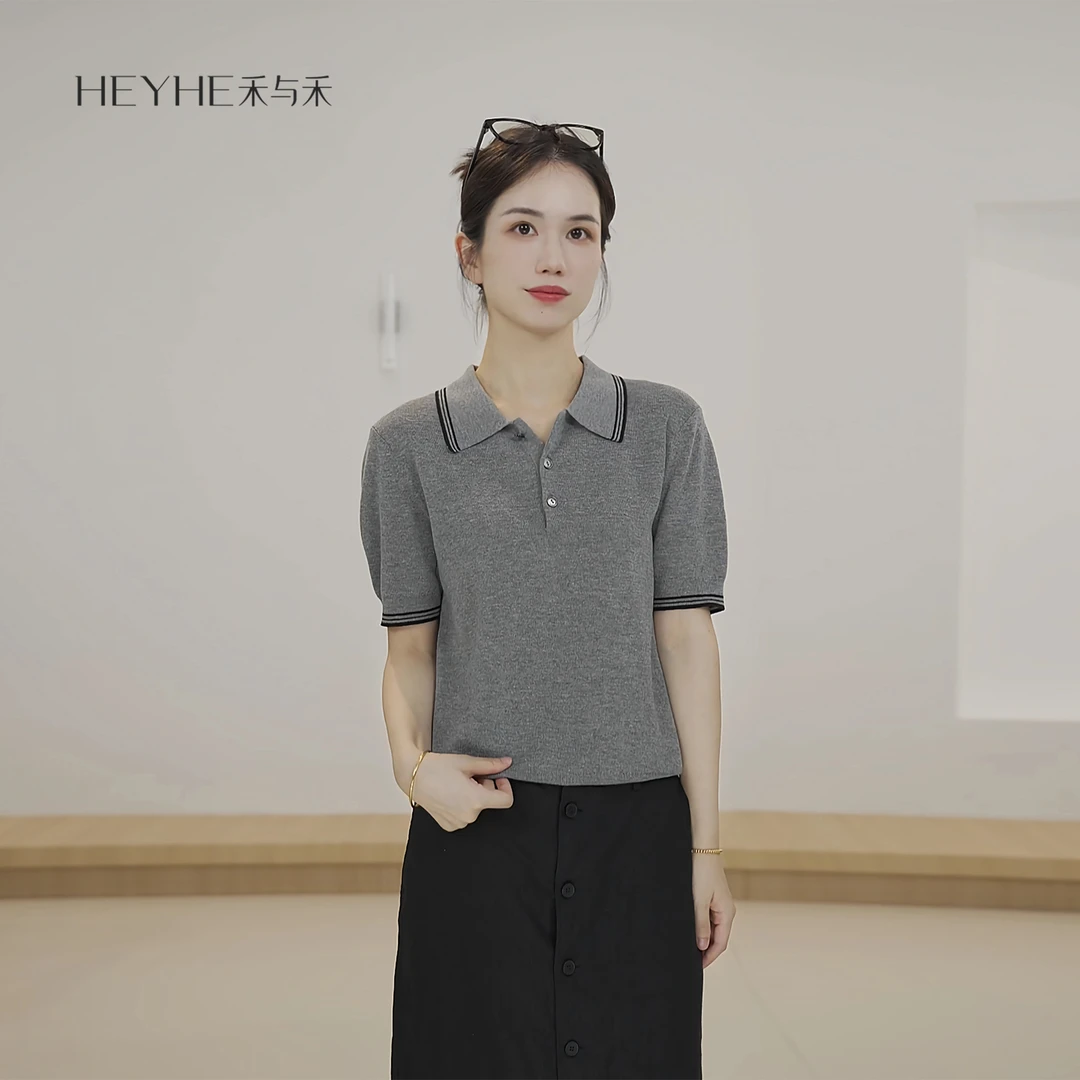 小禾【白砂糖】莱赛尔亚麻polo衫套头短款冰丝凉感针织短袖