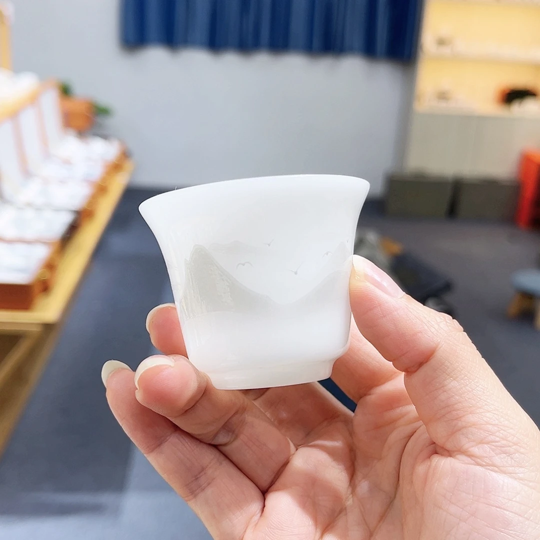 冰种璞玉灰色山水8个单客杯