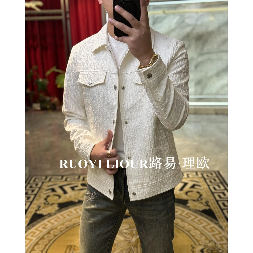 【路易理欧】2025欧货春款字母提花时尚休闲翻领夹克0051