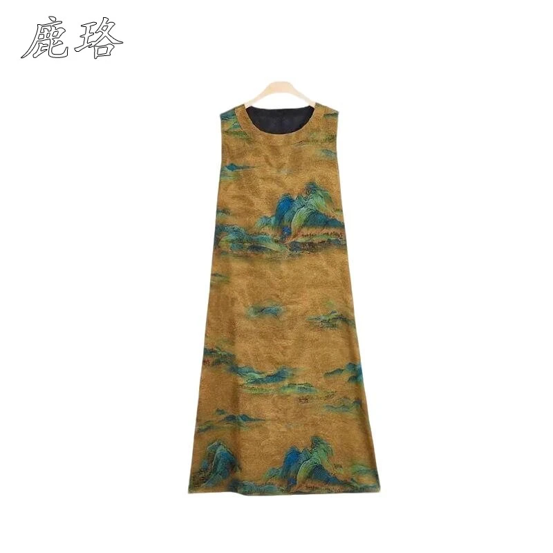 千里江山新中式宽松遮肉国风双面穿中式连衣裙女25夏季百搭长裙子