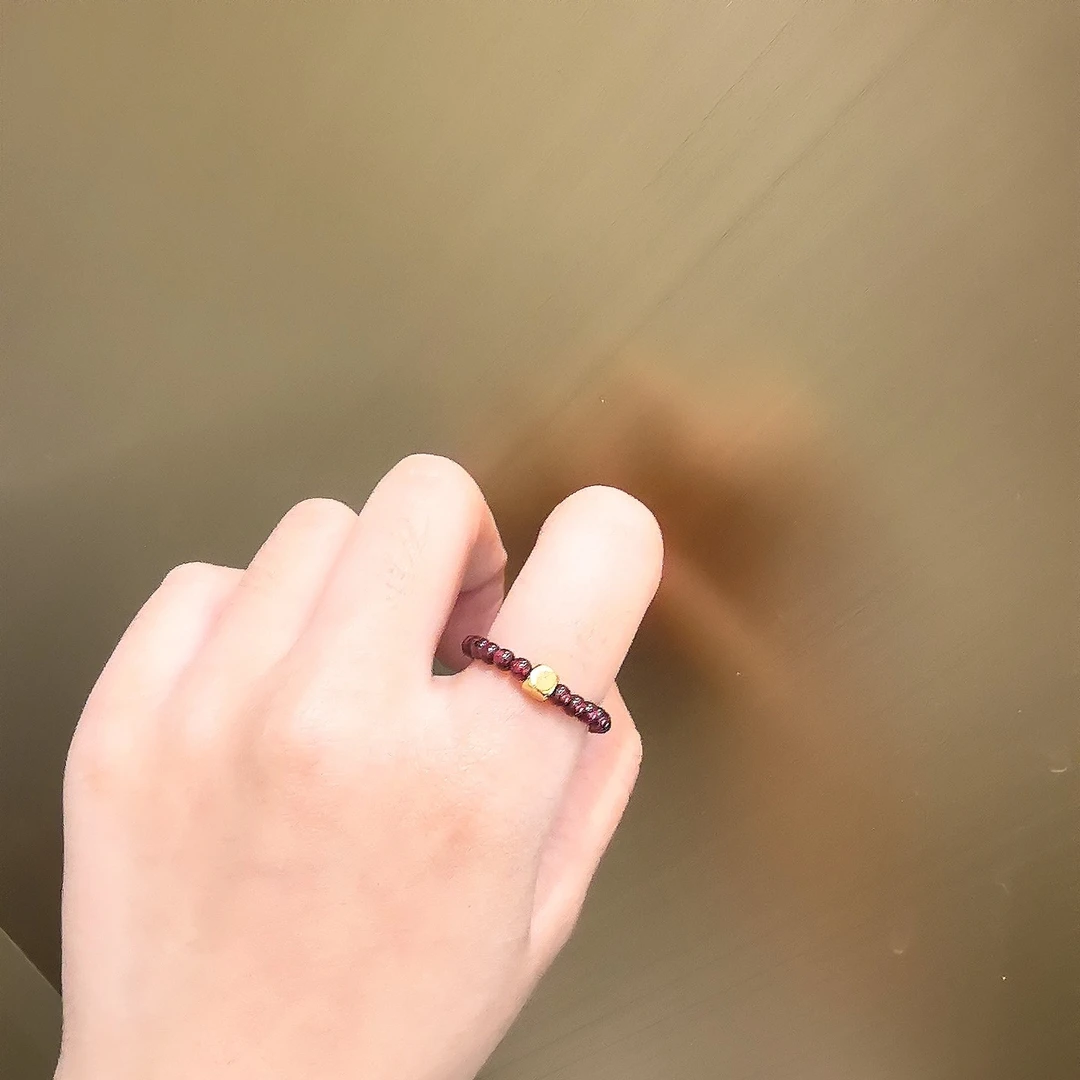 足金方糖戒指石榴石拍一发一