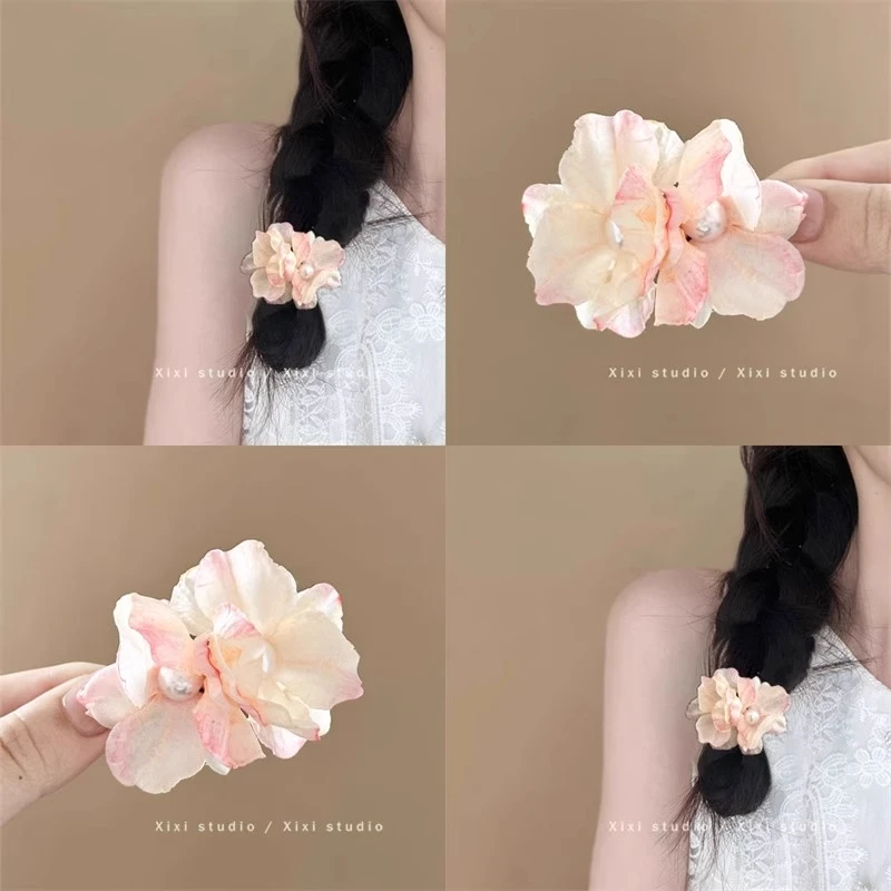 超仙花朵头饰侧边麻花辫发饰发卡刘海夹海边配饰拍照氛围感发夹女