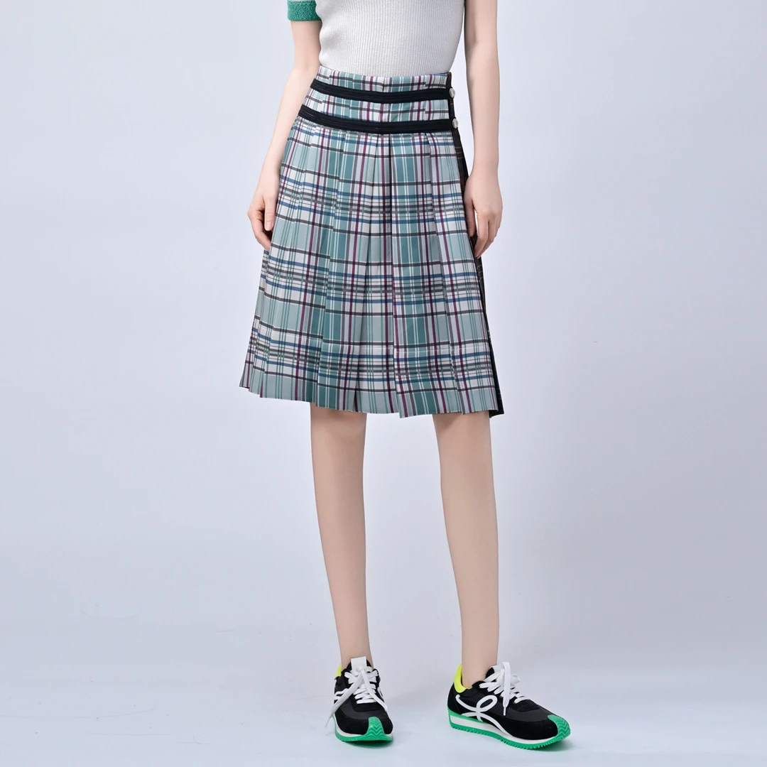 LUNAR NOSTALGIA2025小众设计师款双面穿格纹百褶半身裙女