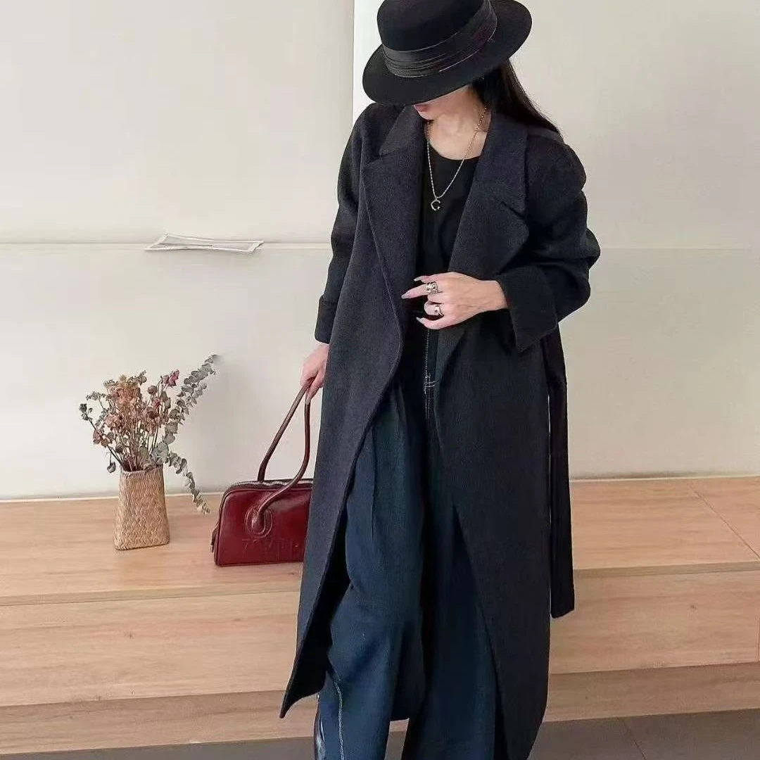 秋冬新款女士长款双面绵大衣高端加厚毛呢外套