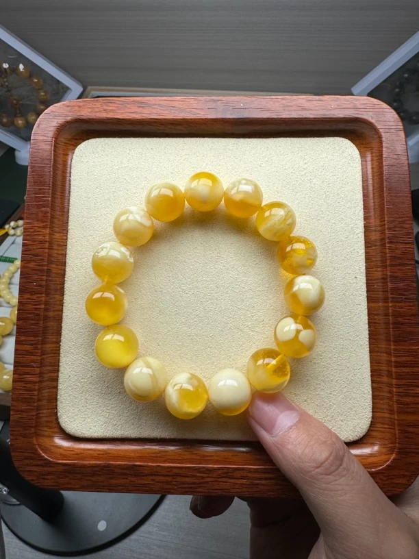 14➕蜜蜡金瓷白溶洞蜜蜡手串25.9克蜜蜡手串