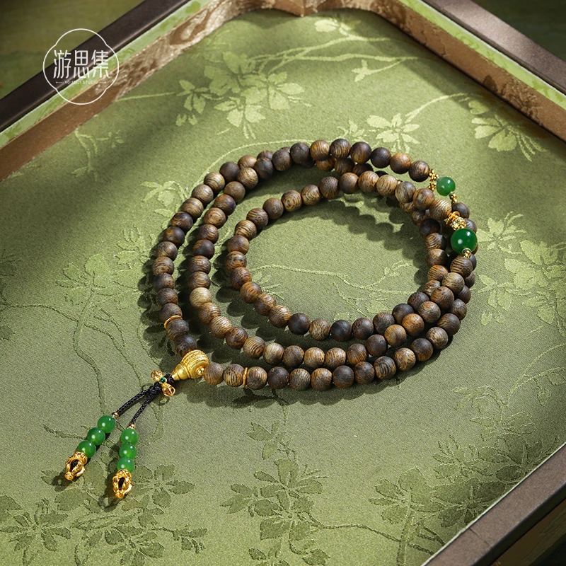 沉香【拂青手串】天然莺歌绿奇楠108碧玉高级大气精致百搭气质多圈