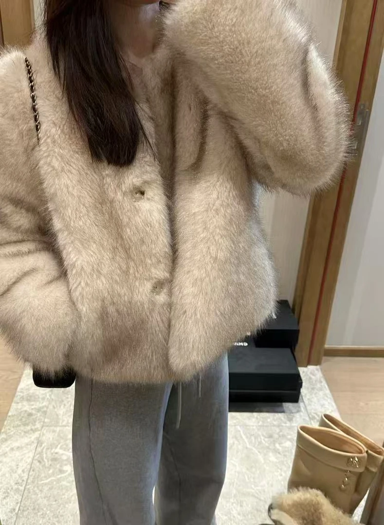 闭店清仓NO退NO换【剪影甜心】 染尖渐变金宽松休闲环保毛毛外套