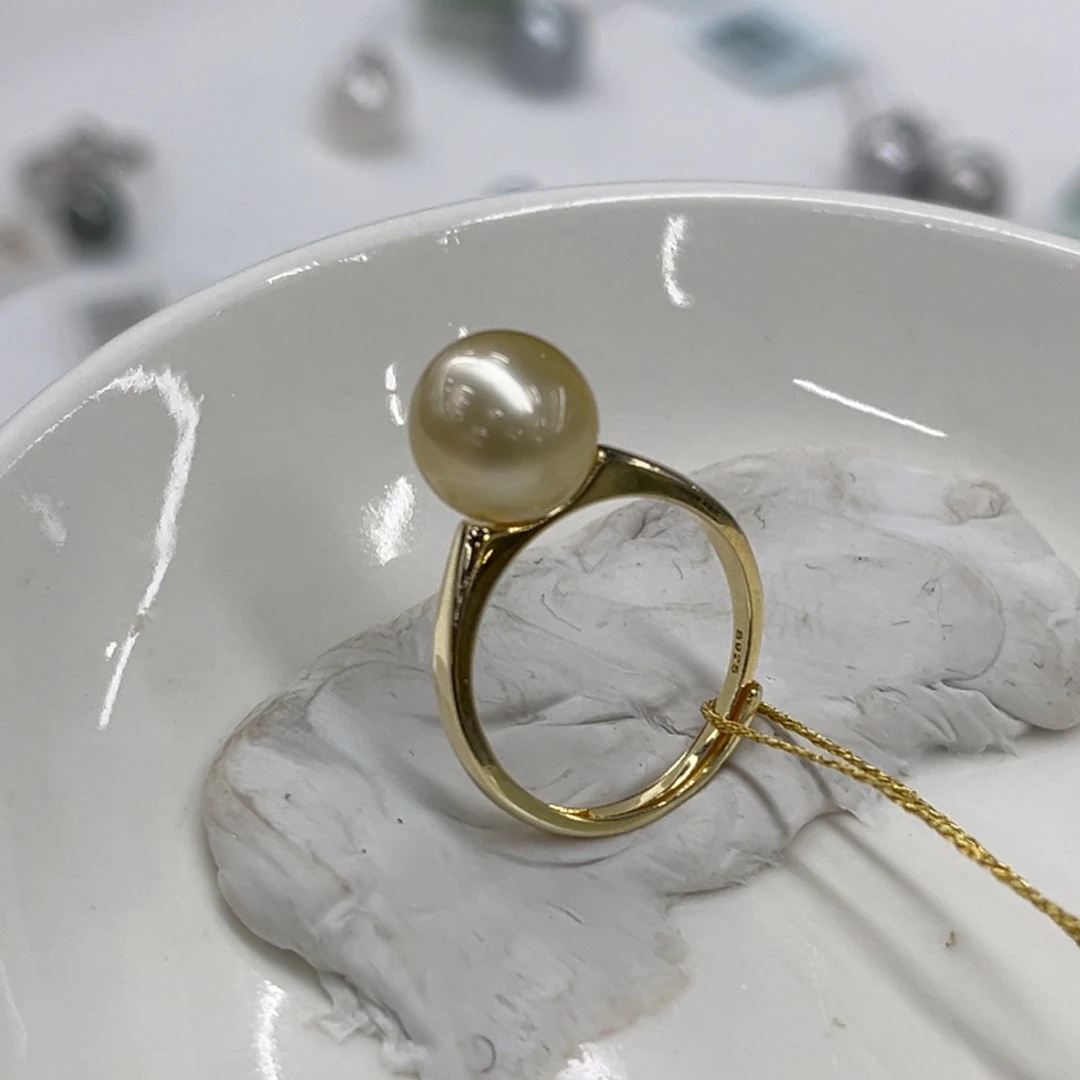 银S925镶嵌戒指海水珍珠9-10mm