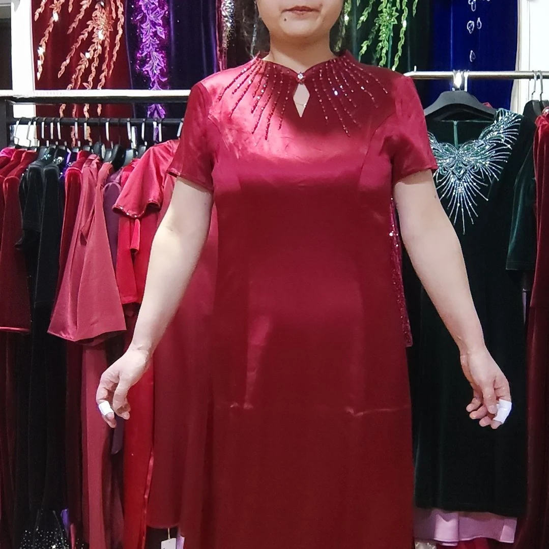 品牌默认勾丝半袖品牌醋酸短款重工改良旗袍裙l码110斤左右