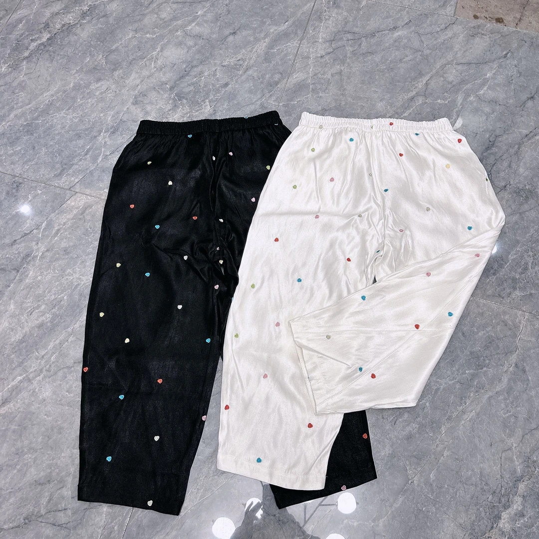 夏季新款大码万能腰全包边中国风刺绣缎面萝卜裤