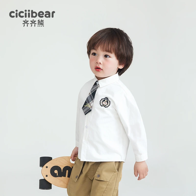【学院风】齐齐熊男童白衬衫儿童校园白衬衣休闲洋气英伦Q101754