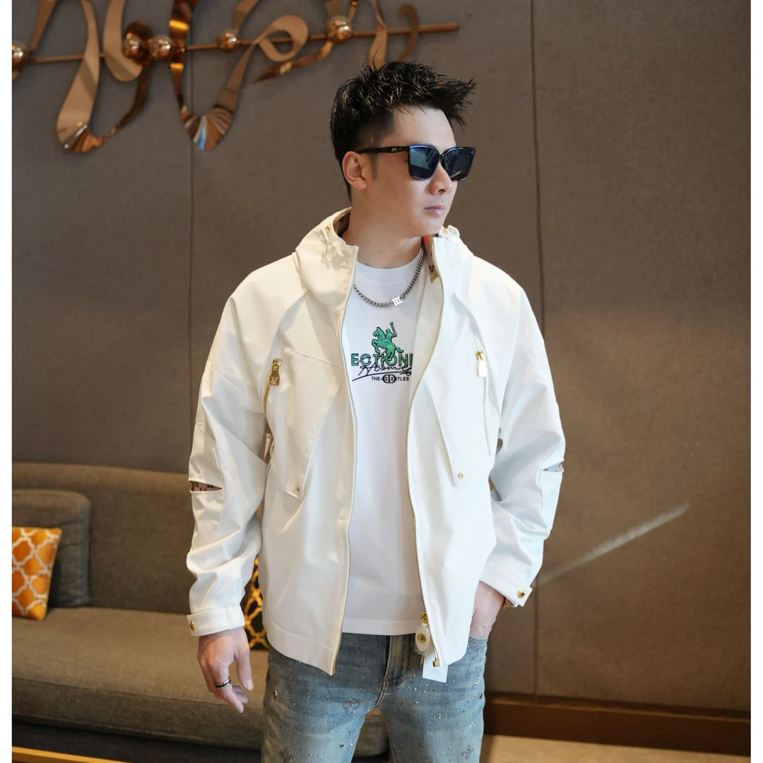 2025男士春季新款男士连帽休闲夹克潮牌宽松百搭帅气时尚潮流外套