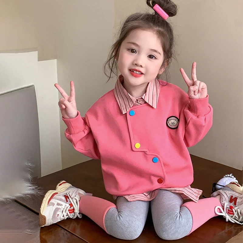 女童春秋款套装2025新款洋气时髦儿童彩扣女宝宝春季春装运动卫衣