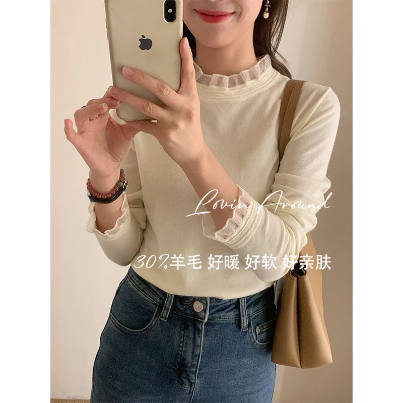 LOVIN AROUND【奚落】半高领女休闲风INS风打底衫百搭假两件内搭