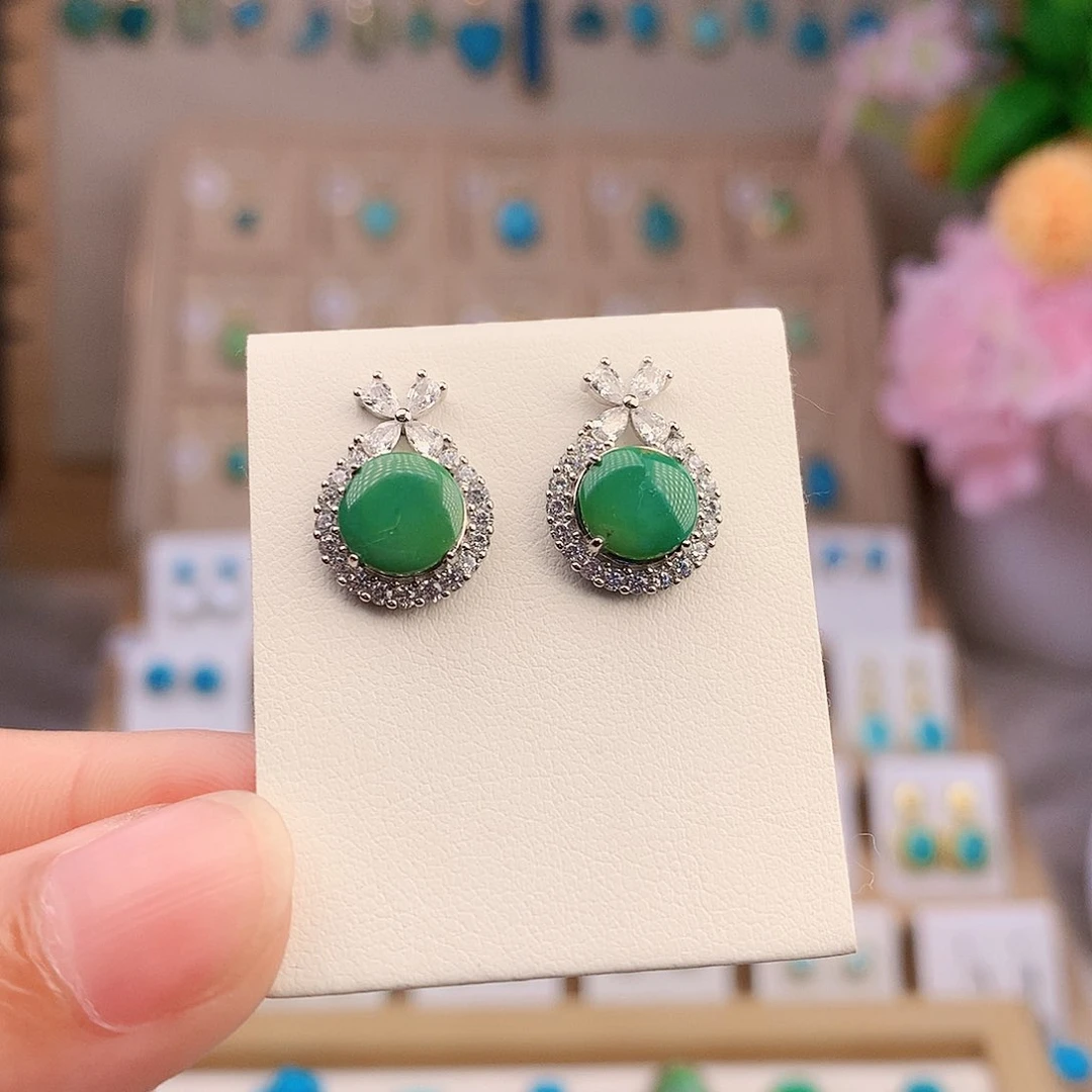 银S925镶嵌绿松石耳饰