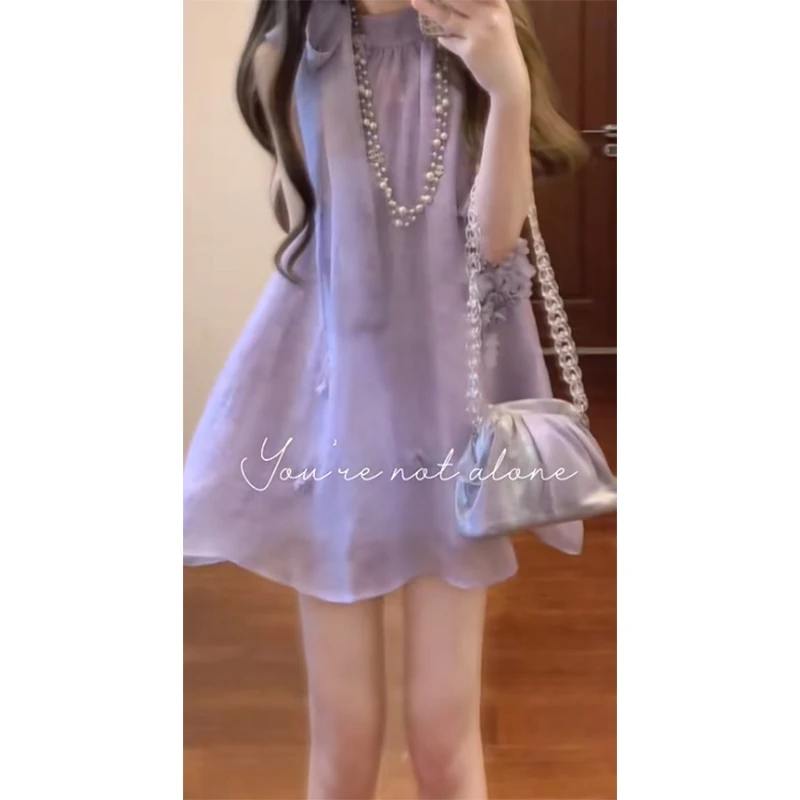 法式名媛时尚小众气质设计款无袖绑带宽松连衣裙夏季新款绝美裙子