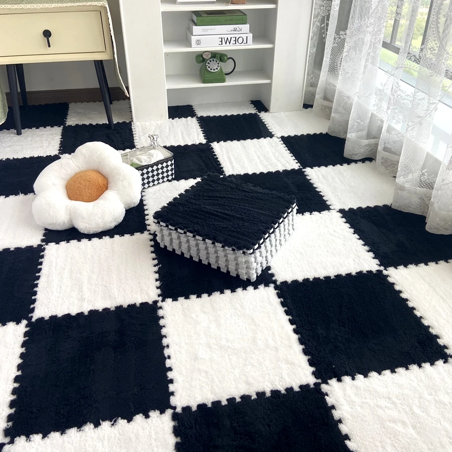 夏季新品毛绒床边拼接地毯垫子卧室阳台儿童房间全铺家用裁剪加绒