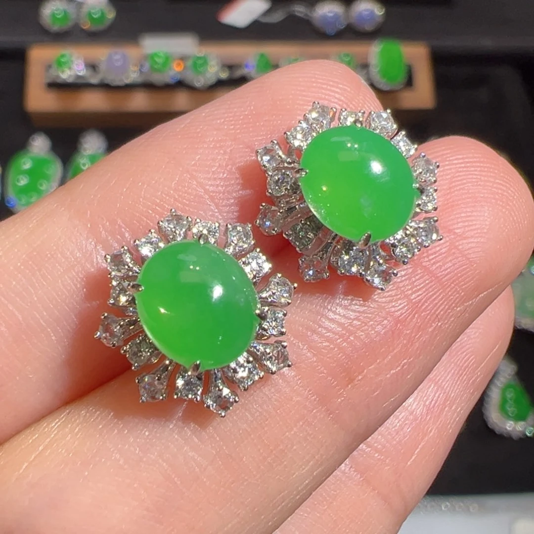 翡翠18K金镶嵌耳饰收到货48小时鉴赏期