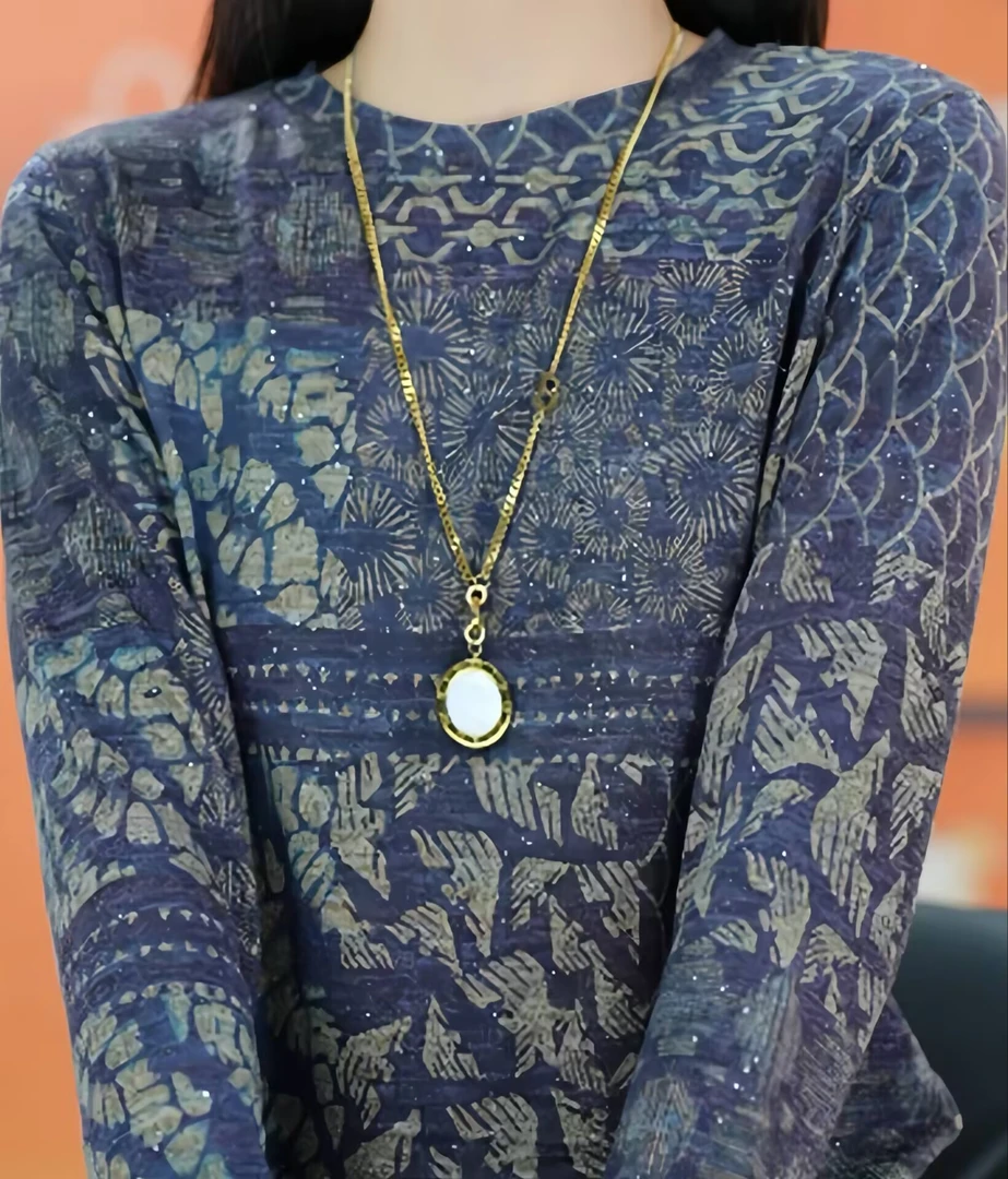 秋季时尚长袖薄款弹力针织T恤上衣大码胖mm宽松休闲遮肉减龄小衫