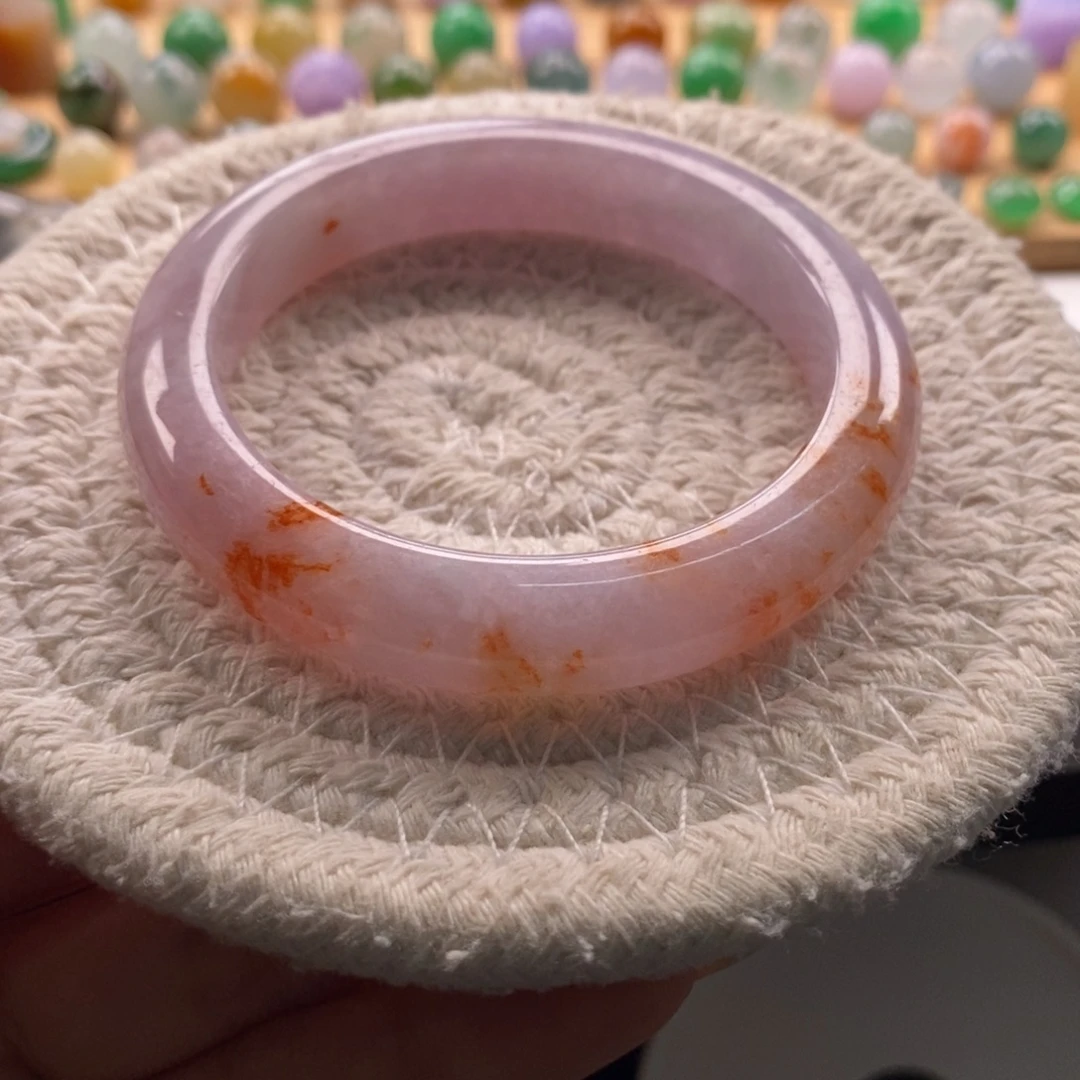 翡翠未镶嵌手镯粉底洒金特色手镯卡52+