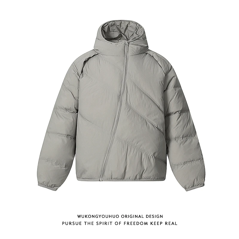 悟空有货冬季解构斜拉链连帽棉衣男女潮牌宽松夹棉加厚保暖面包服