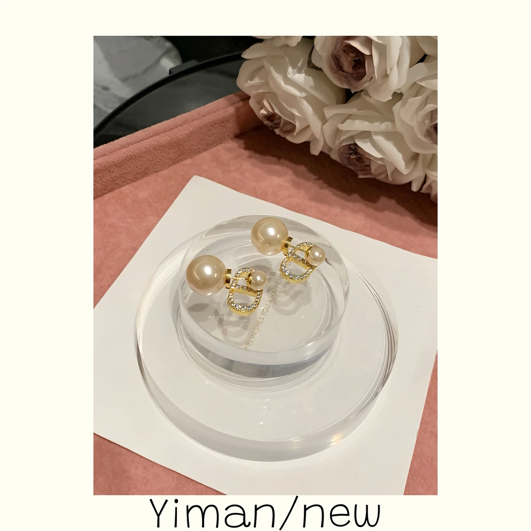 铜合金仿珍珠耳饰 法式金色猪鼻子珠珠吊坠耳钉MZ3813