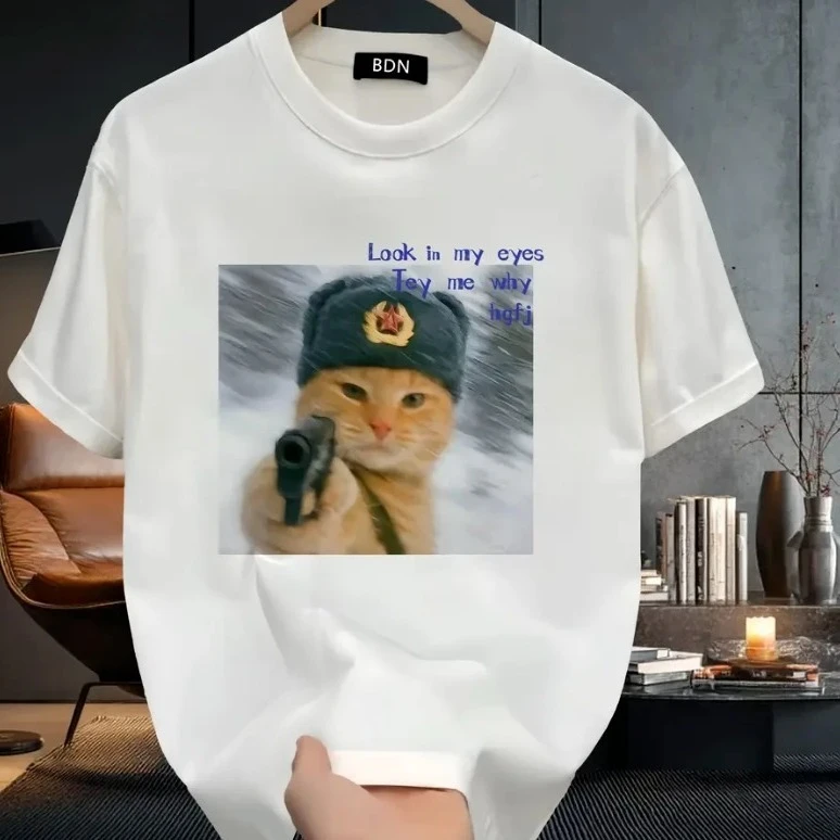 2025轻奢高级感印花男装男女同款猫咪系列时尚潮流百搭圆领T恤