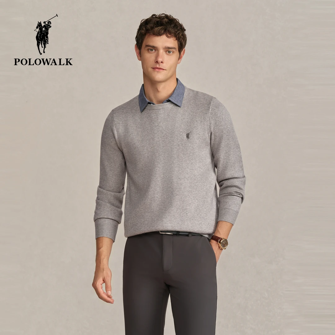 POLOWALK男式针织衫2025冬季新品商务男士毛衣衬衫领假两件上衣男