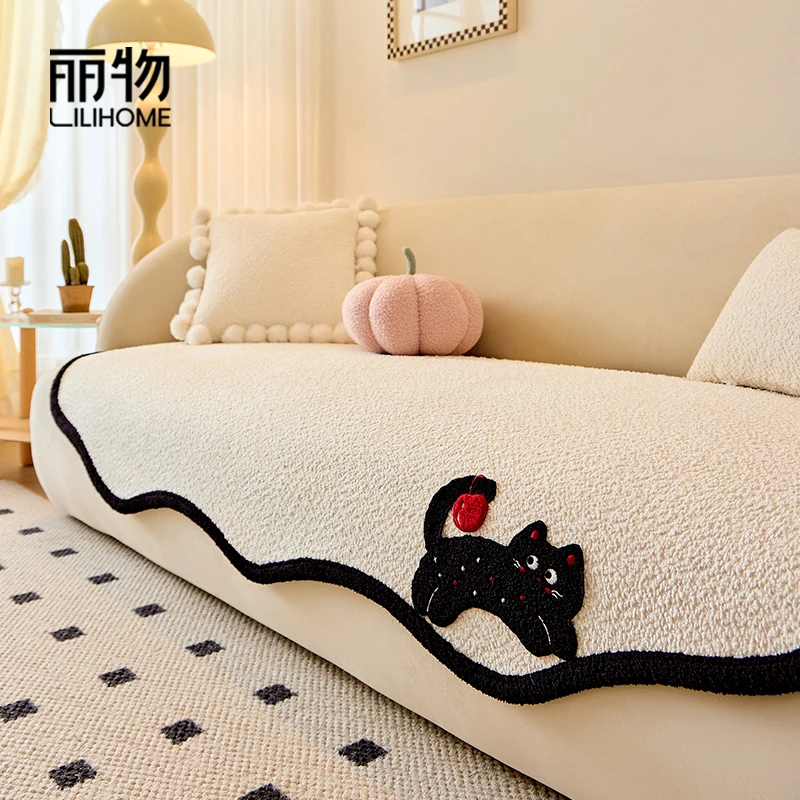 【丽物】新款喵喵悠果卡通四季通用防滑沙发垫套罩雪尼尔秋冬毛绒垫