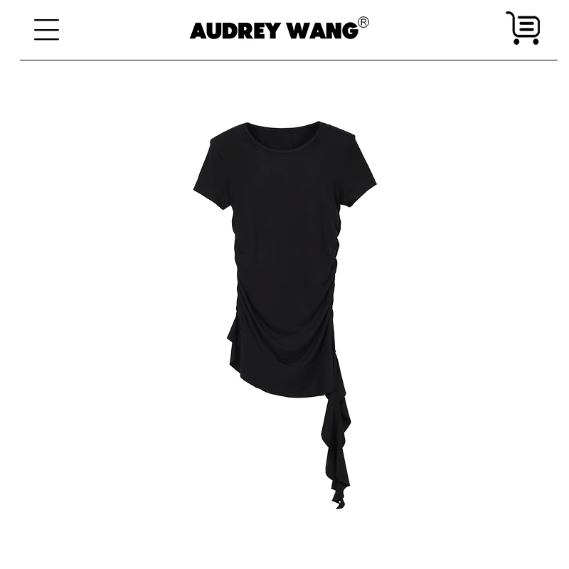 AUDREYWANG棉针织抽褶修身T恤12070