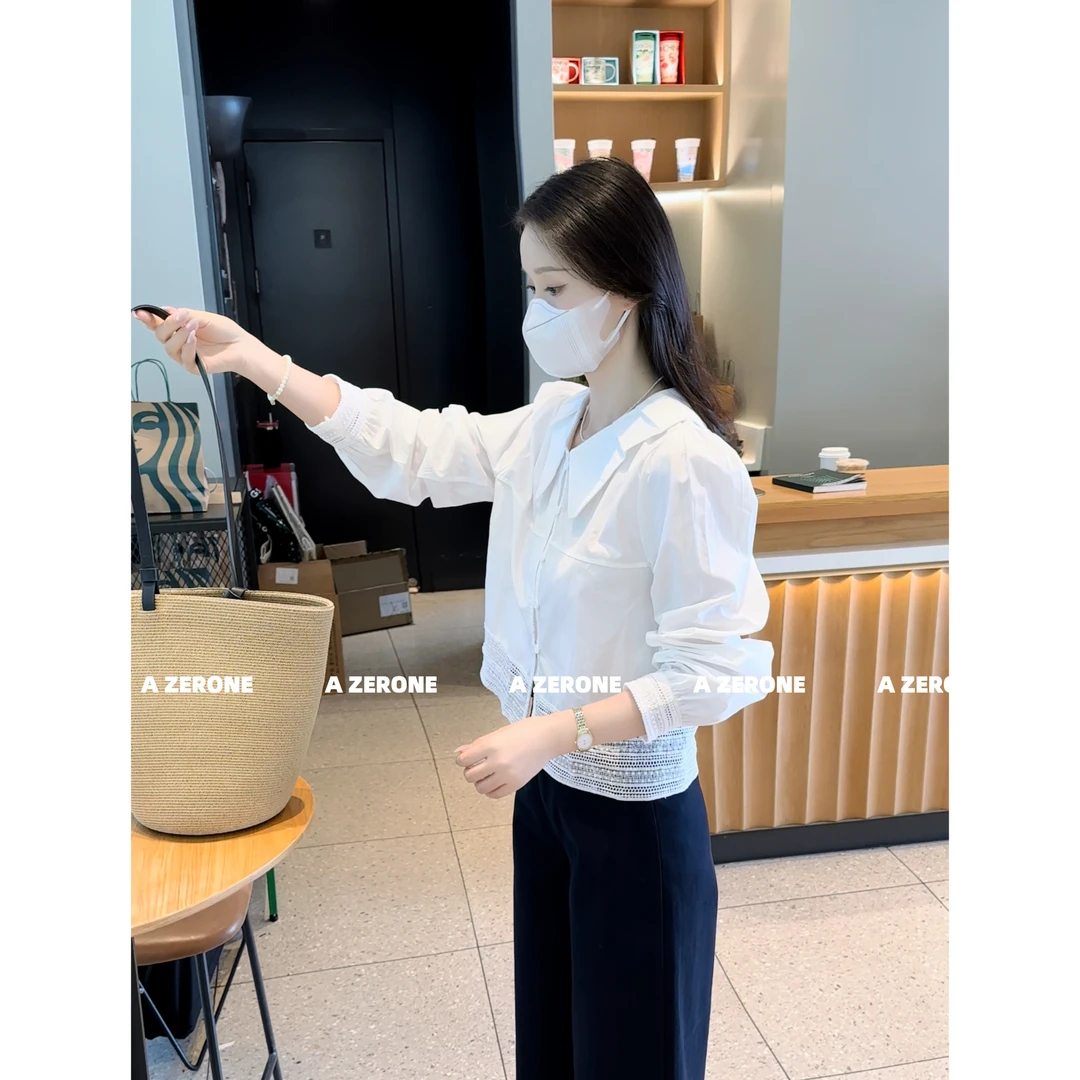 BK 法式蕾丝拼接衬衫女2025早秋蝴蝶领通勤气质上衣女