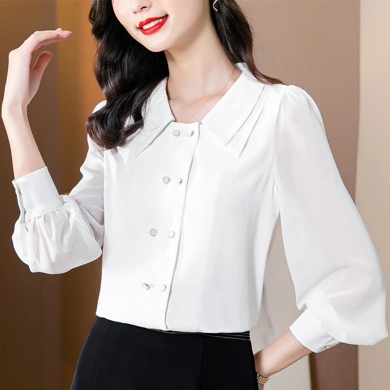 法式职业雪纺衬衫女设计感小众轻熟春2025年新款时尚白色衬衣6139