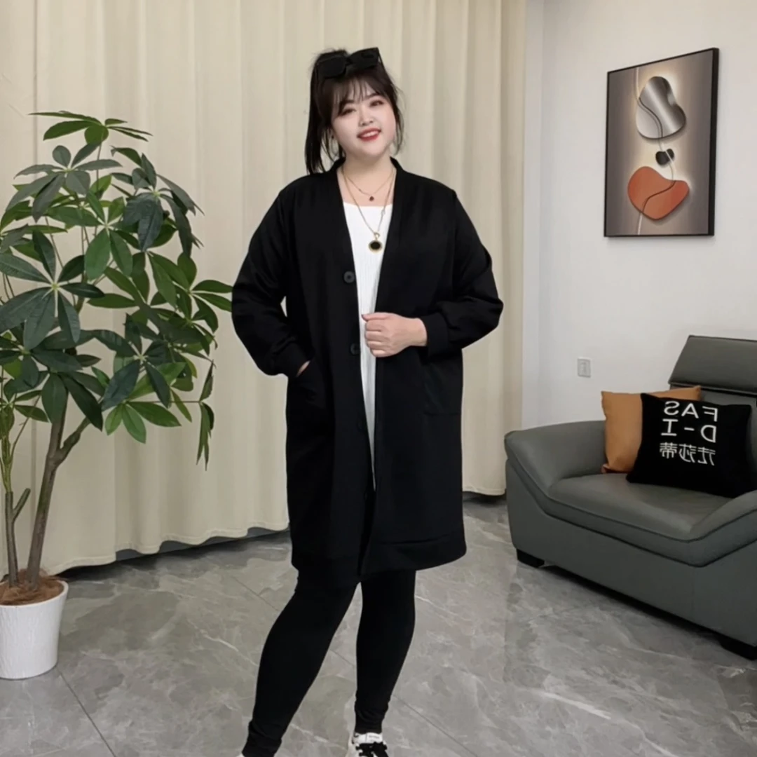 春秋新款2263大码长款外套遮肉显瘦百搭慵懒胖mm 外套