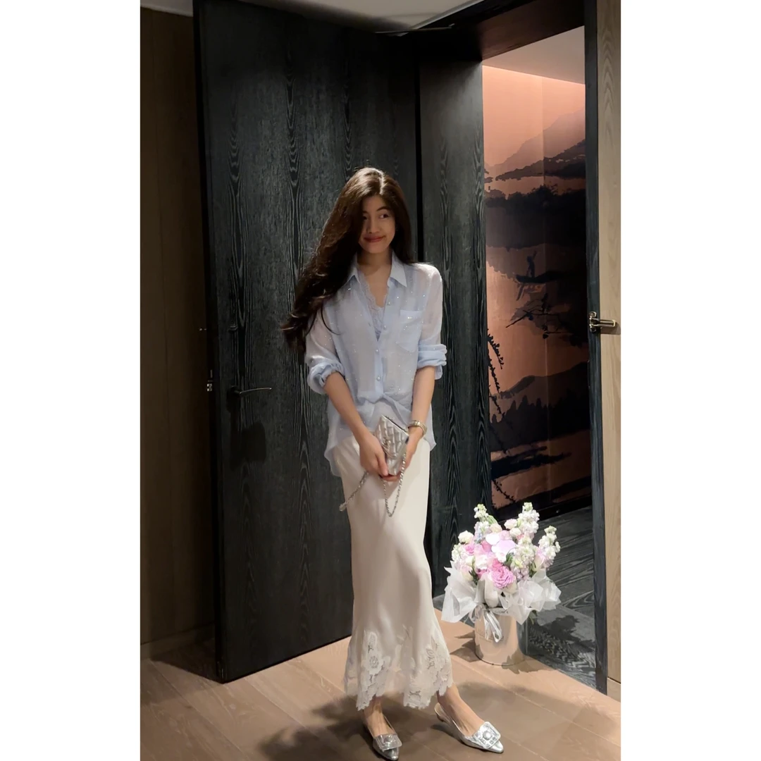 【N·COU】25春新款【浓颜系美人】莱赛尔烫钻真两件衬衫DY78995