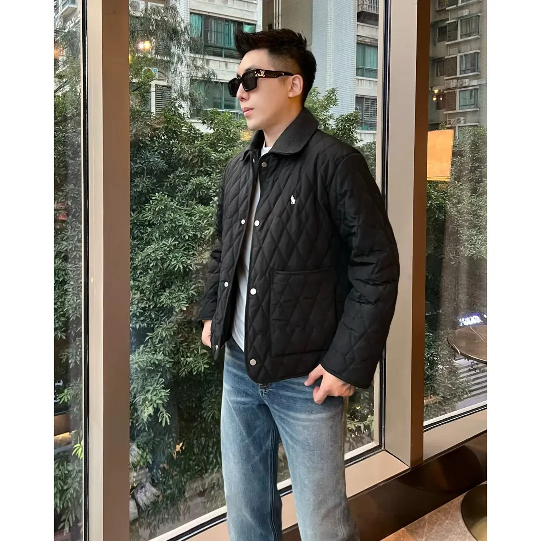 【小马格纹棉服】男士绵羊毛秋冬编织刺绣老钱翻领棉衣夹克外套