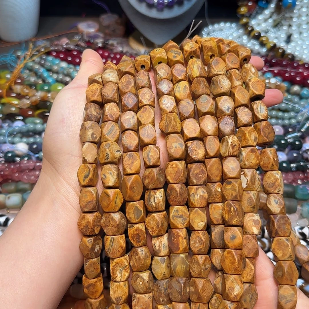 玛瑙/玉髓合金珠宝半成品复古老玛瑙八棱一条11mm