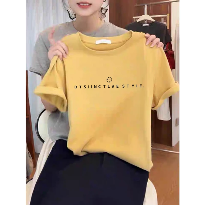 设计感小众正肩短袖t恤女2025新款流行时尚百搭洋气黄色上衣夏季