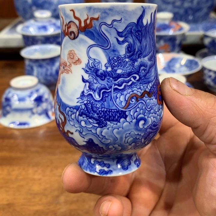 自成堂柴窑青花龙凤主人杯
