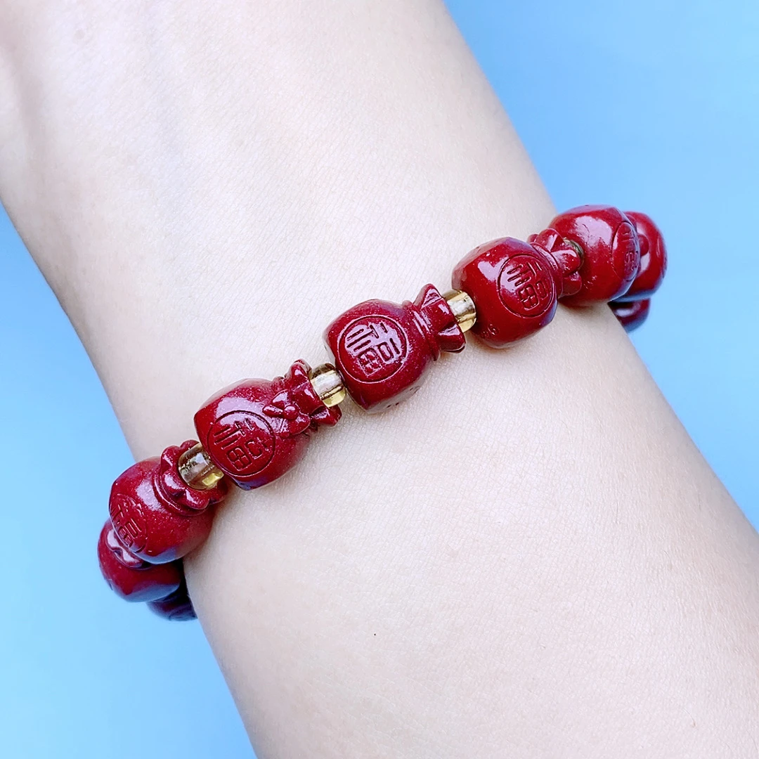 含辰砂工艺品高含量朱砂福袋手串