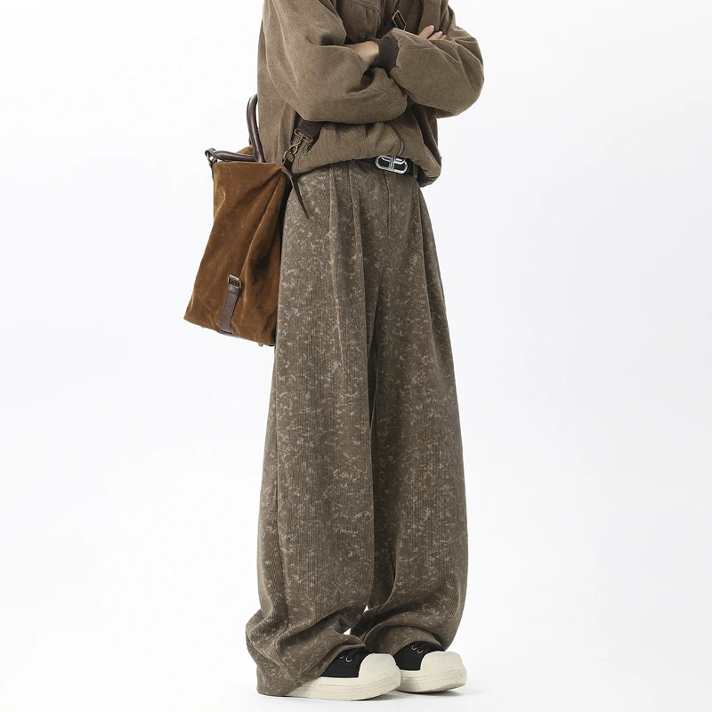 咖色扎染阔腿卫裤男款春季潮牌痞帅运动长裤宽松垂感直筒休闲裤子