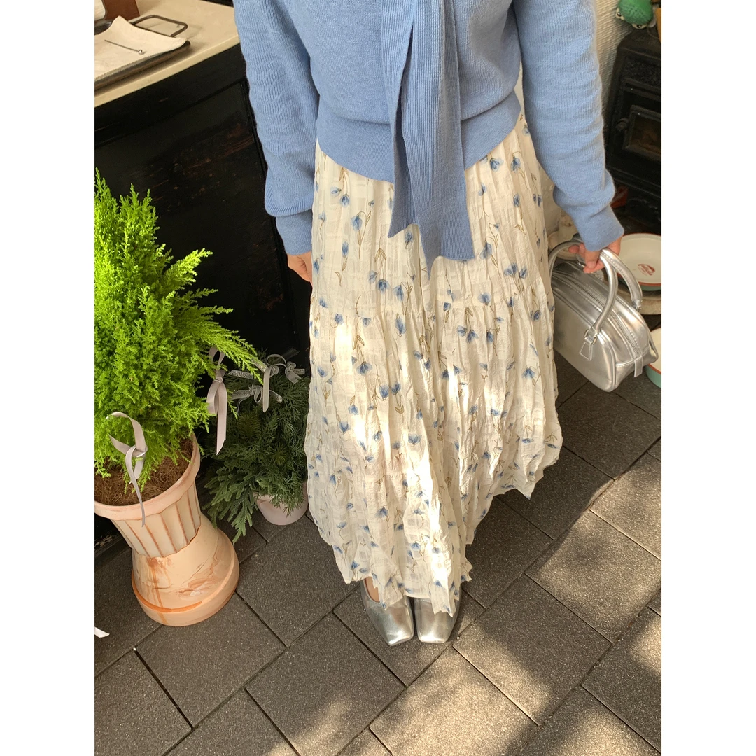 【福利清仓NO退NO换】小个子时尚长裙女休闲白色小众碎花半身裙