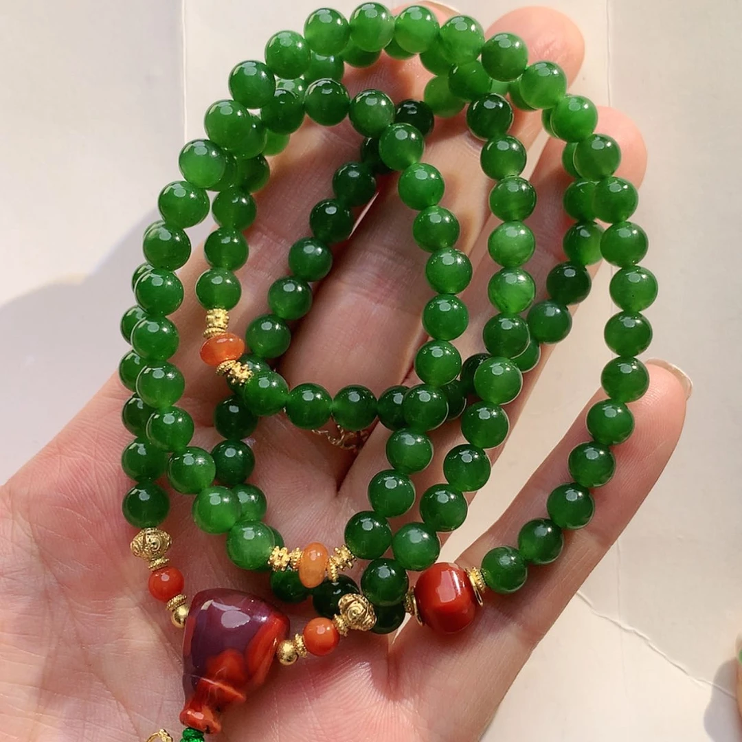 【闪购商品】和田玉（碧玉）手串18K金镶嵌碧玉多圈手串