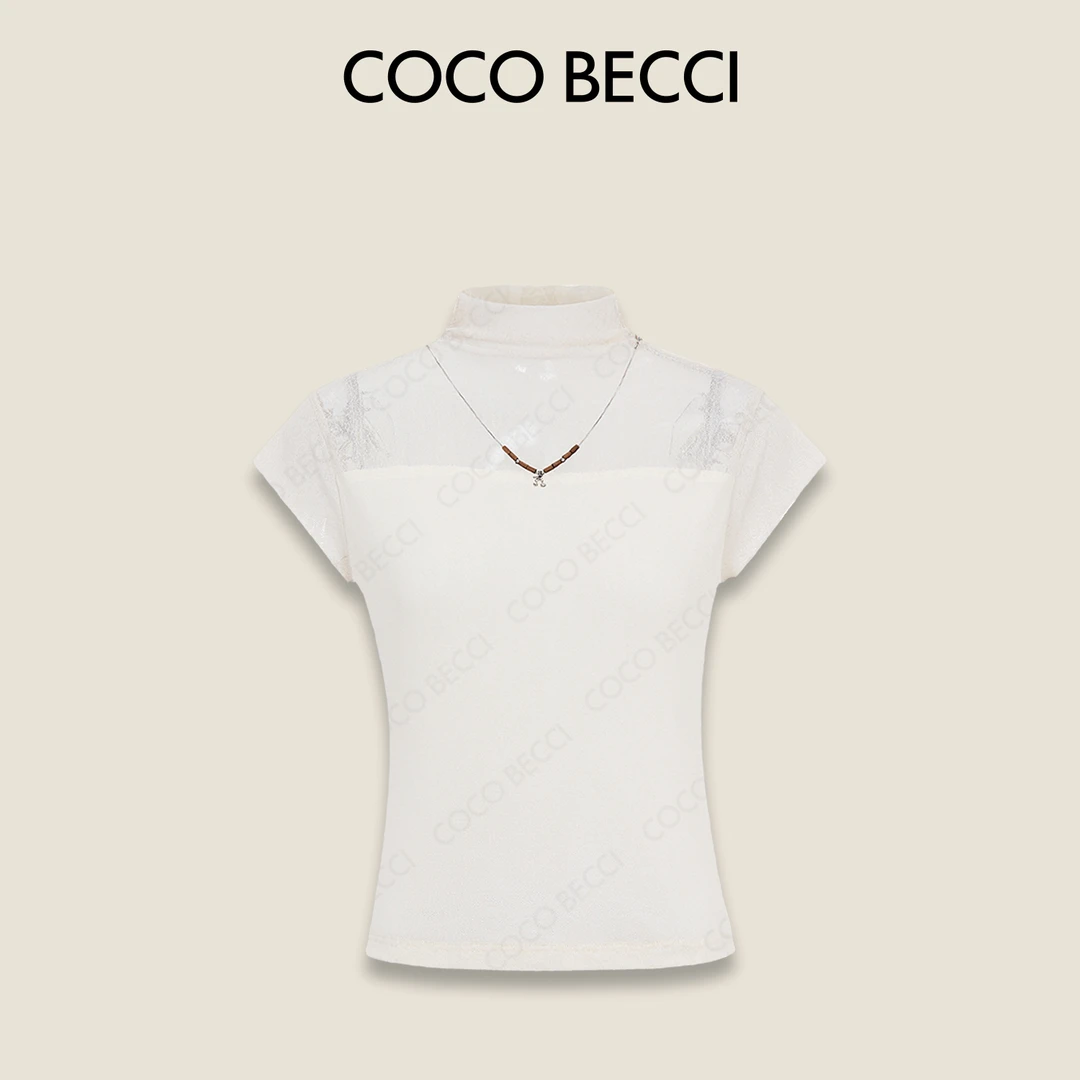 COCO BECCI【小樱桃】网纱性感日常通勤黑色拼接T恤CFHHC124083