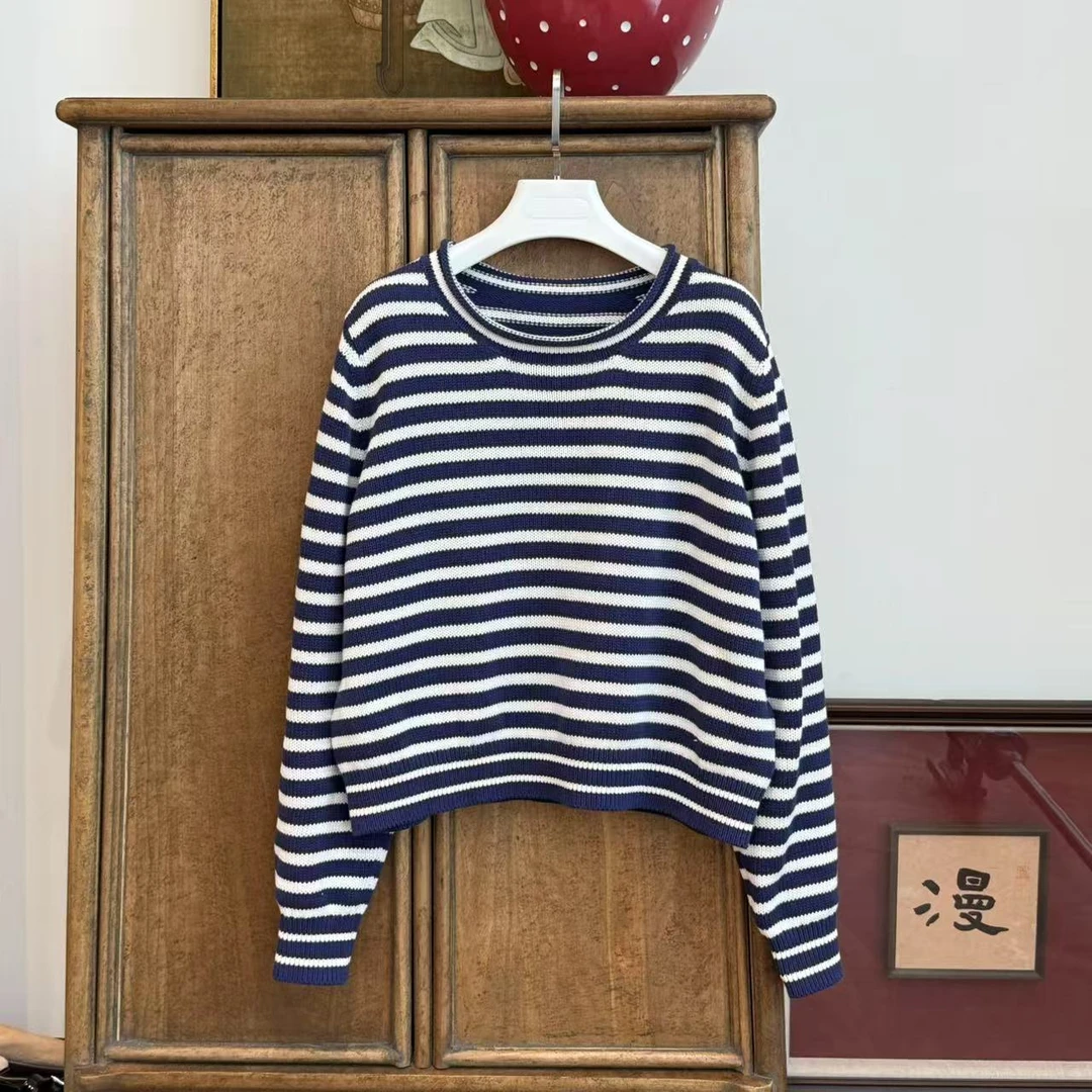 MYL2025年春季新款纯棉针织衫条纹圆领休闲百搭打底针织衫
