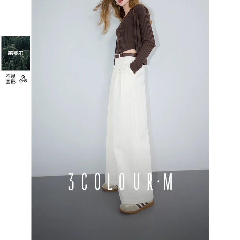 【莱赛尔棉防透小白裤】三彩2025春季阔腿裤高腰长裤宽松女M1546